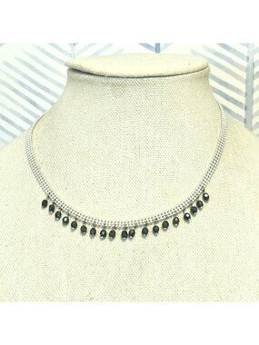 1928 Collection Silver Tone Chain Dark Blue Faceted Beaded 18" Necklace